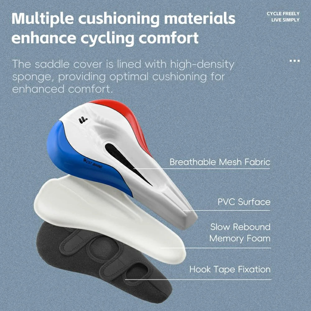 WEST BIKING YP0801256 Bicycle Cycling Seat Cover Road Bike Memory Foam Soft Saddle Cover - Red / Blue / White - 3