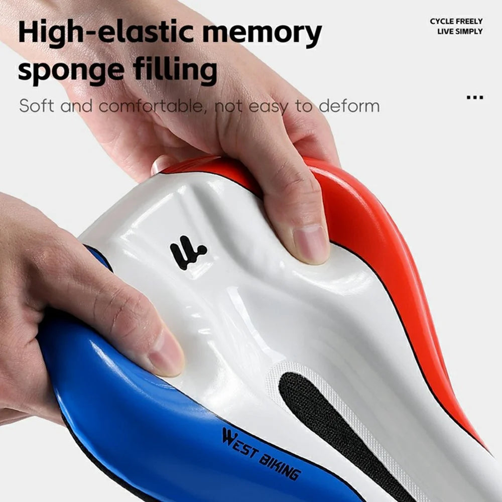 WEST BIKING YP0801256 Bicycle Cycling Seat Cover Road Bike Memory Foam Soft Saddle Cover - Red / Blue / White - 6