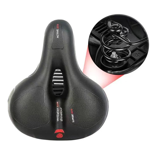 Mountain Bike Sponge Seat Cushion Reflective Wide Saddle with Shock Absorbing Spring - Red - 1