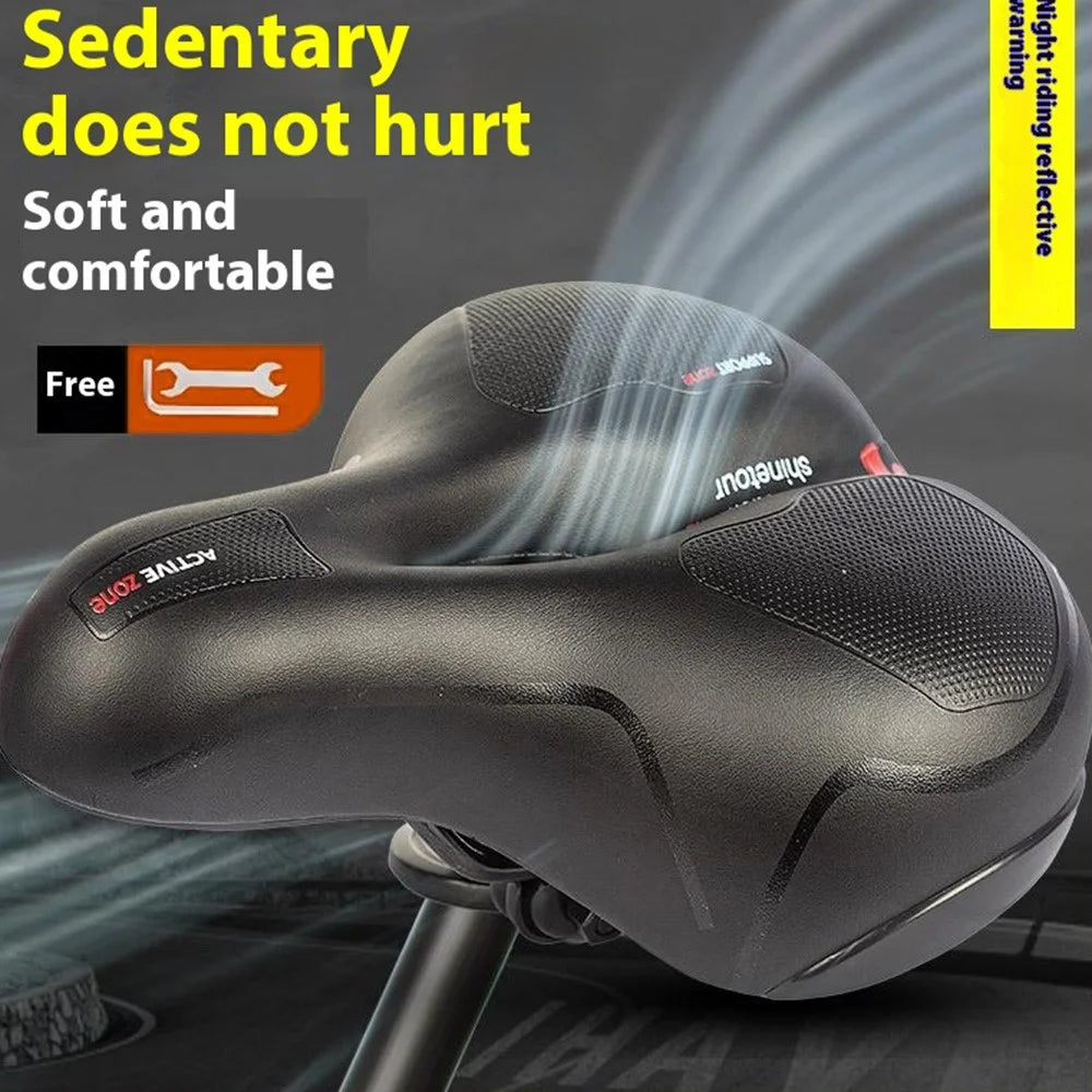 Mountain Bike Sponge Seat Cushion Reflective Wide Saddle with Shock Absorbing Spring - Red - 2