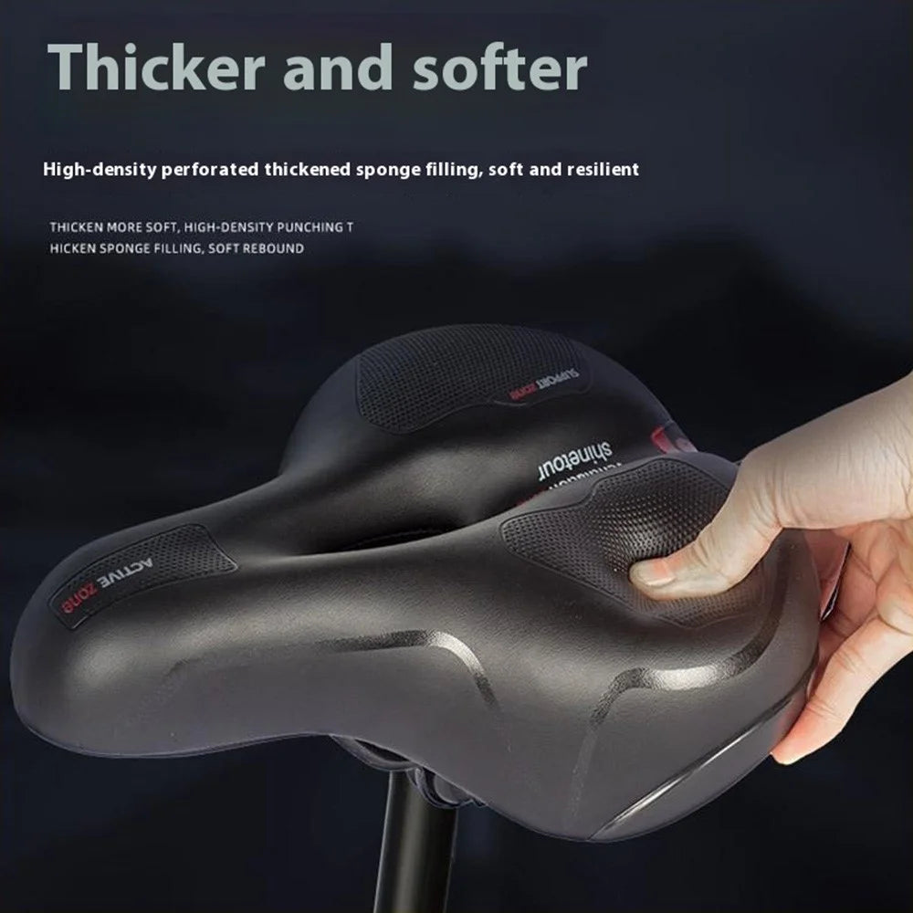 Mountain Bike Sponge Seat Cushion Reflective Wide Saddle with Shock Absorbing Spring - Red - 3