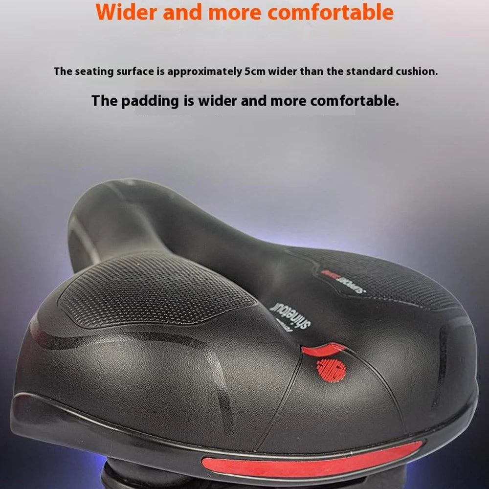 Mountain Bike Sponge Seat Cushion Reflective Wide Saddle with Shock Absorbing Spring - Red - 5