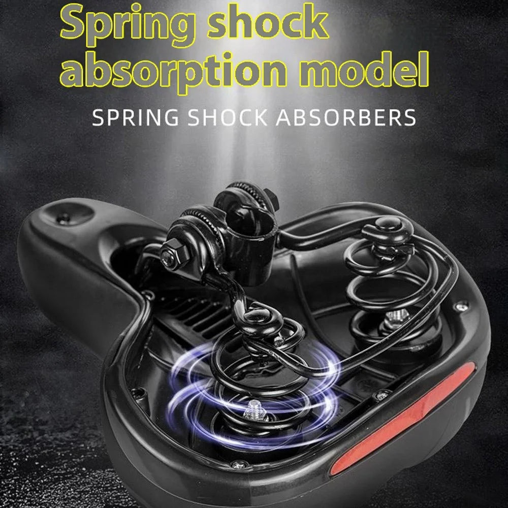 Mountain Bike Sponge Seat Cushion Reflective Wide Saddle with Shock Absorbing Spring - Red - 7