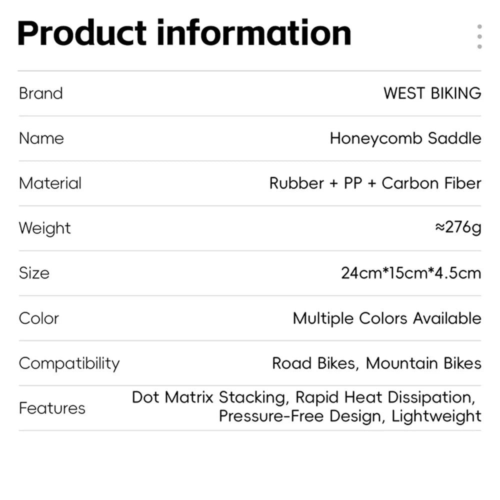 WEST BIKING YP0801258-A Bicycle Honeycomb Shock Absorbing Saddle Hollow Breathable Cycling Seat Cushion - Black - 7