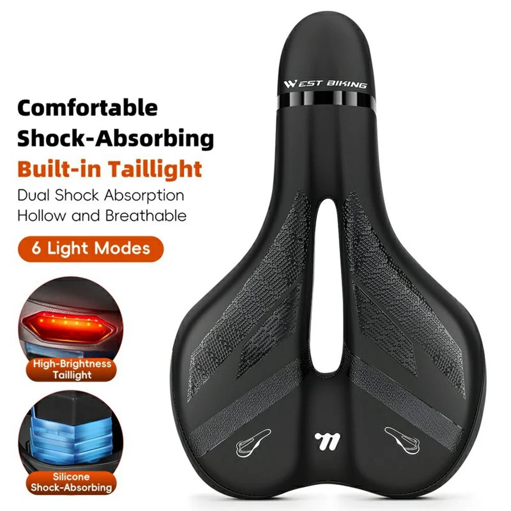 WEST BIKING YP0801263 Bicycle Seat Saddle with Warning Tail Light Hollow-Out Shock Absorption Bike Seat Cushion - Black - 2