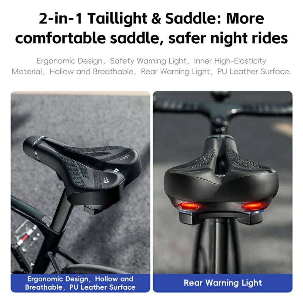 WEST BIKING YP0801263 Bicycle Seat Saddle with Warning Tail Light Hollow-Out Shock Absorption Bike Seat Cushion - Black - 3