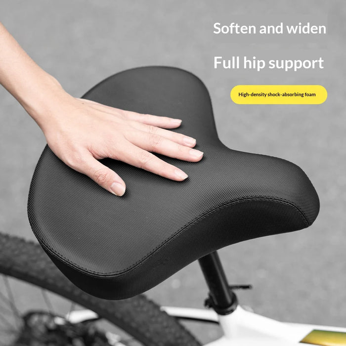 ROCKBROS Shock Absorption Bicycle Saddle Thick Cushioned PU Leather Bike Seat for Mountain Road Bike - Black - 2