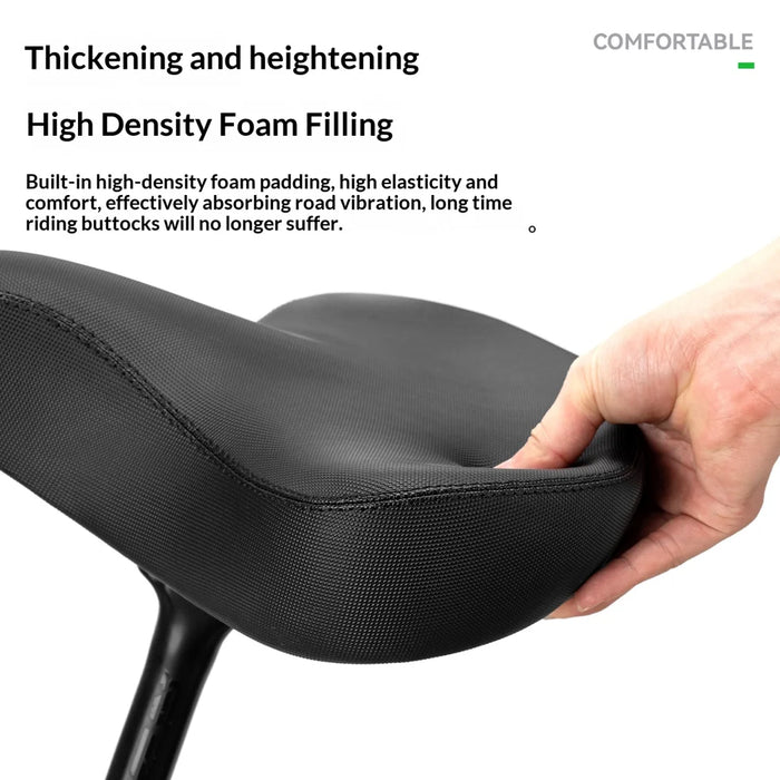 ROCKBROS Shock Absorption Bicycle Saddle Thick Cushioned PU Leather Bike Seat for Mountain Road Bike - Black - 3