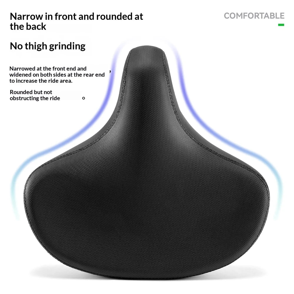 ROCKBROS Shock Absorption Bicycle Saddle Thick Cushioned PU Leather Bike Seat for Mountain Road Bike - Black - 6