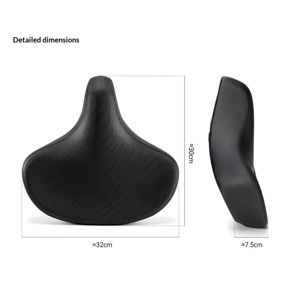 ROCKBROS Shock Absorption Bicycle Saddle Thick Cushioned PU Leather Bike Seat for Mountain Road Bike - Black - 7