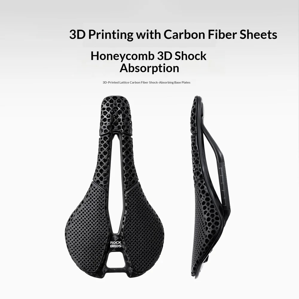 ROCKBROS 380039001 Bike Saddle 3D Printed Carbon Fiber Base Hollow Seat for Road Mountain Folding Bike - Black - 2