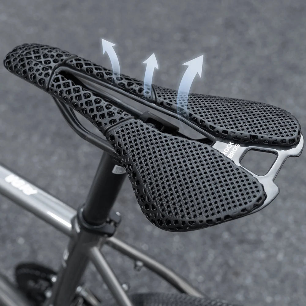 ROCKBROS 380039001 Bike Saddle 3D Printed Carbon Fiber Base Hollow Seat for Road Mountain Folding Bike - Black - 6