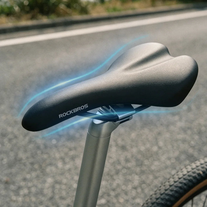ROCKBROS 1020C Bike Saddle Shock Absorbing Seat PU Leather for MTB Road Folding Bike - Black - 3