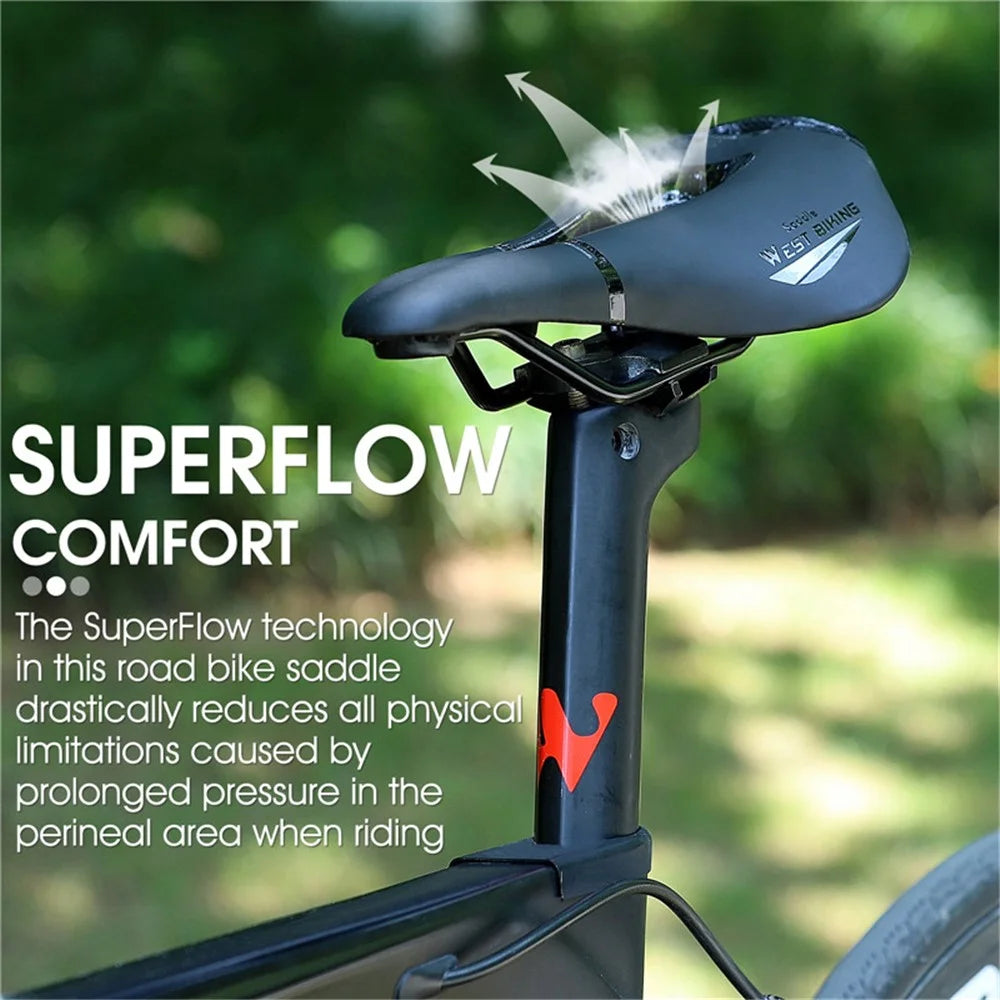 WEST BIKING YP0801117 Bike Saddle Seat Cushion Breathable PU Leather Hollow Comfortable Shockproof Road MTB Bike Cycling Saddle - Black / Silver - 4