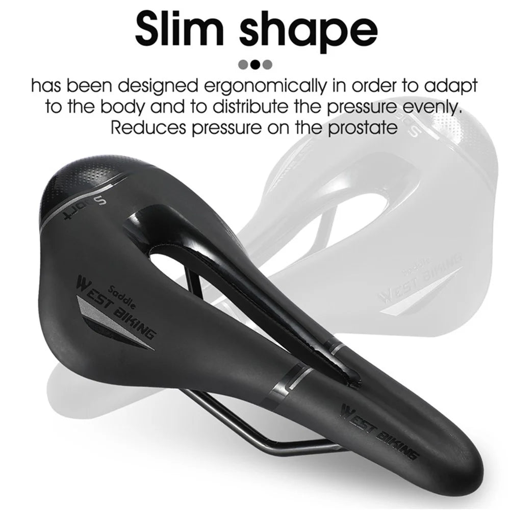WEST BIKING YP0801117 Bike Saddle Seat Cushion Breathable PU Leather Hollow Comfortable Shockproof Road MTB Bike Cycling Saddle - Black / Silver - 5
