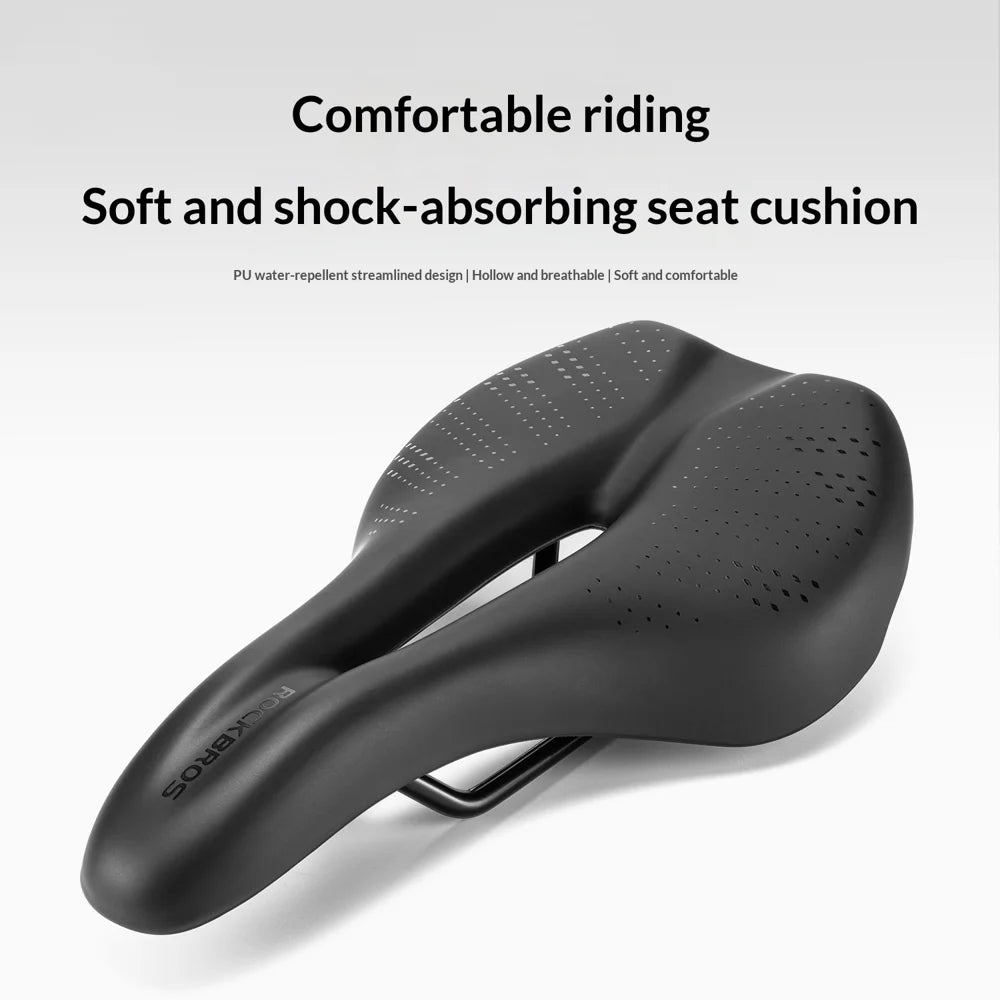 ROCKBROS 380043001 6866 Bicycle Saddle Hollow PU Leather Shock Absorbing for Road Mountain Folding Bike - Black - 3