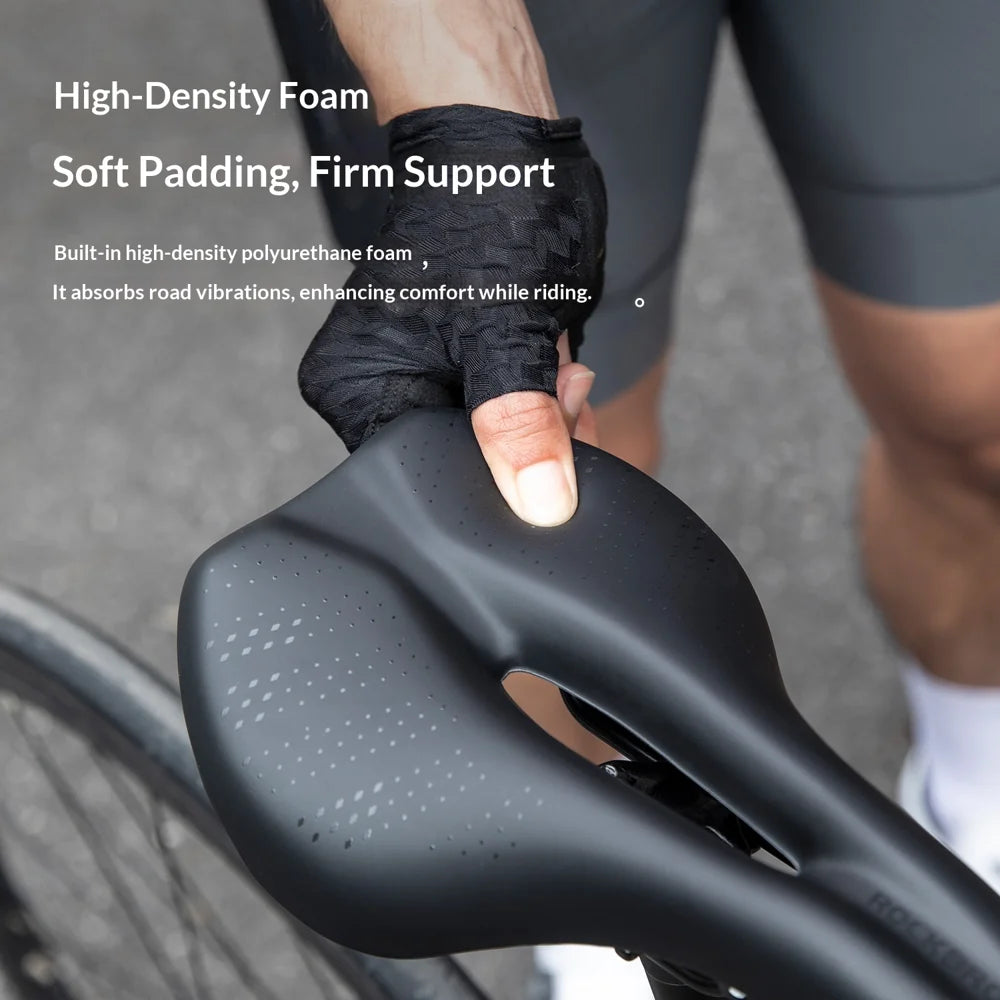 ROCKBROS 380043001 6866 Bicycle Saddle Hollow PU Leather Shock Absorbing for Road Mountain Folding Bike - Black - 7