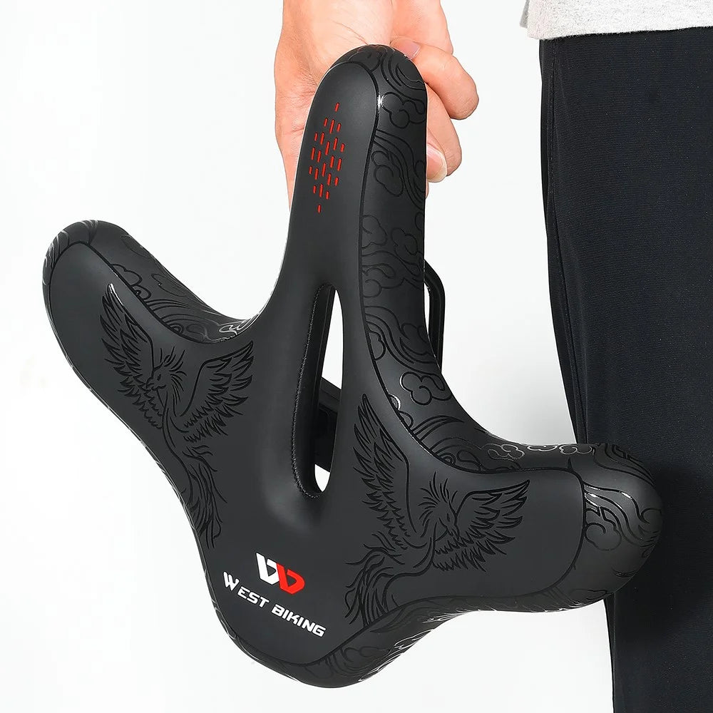 WEST BIKING Extra Wide Shock Absorption Hollow Bicycle Saddle Bike Seat Cushion - Flying Phoenix - 6