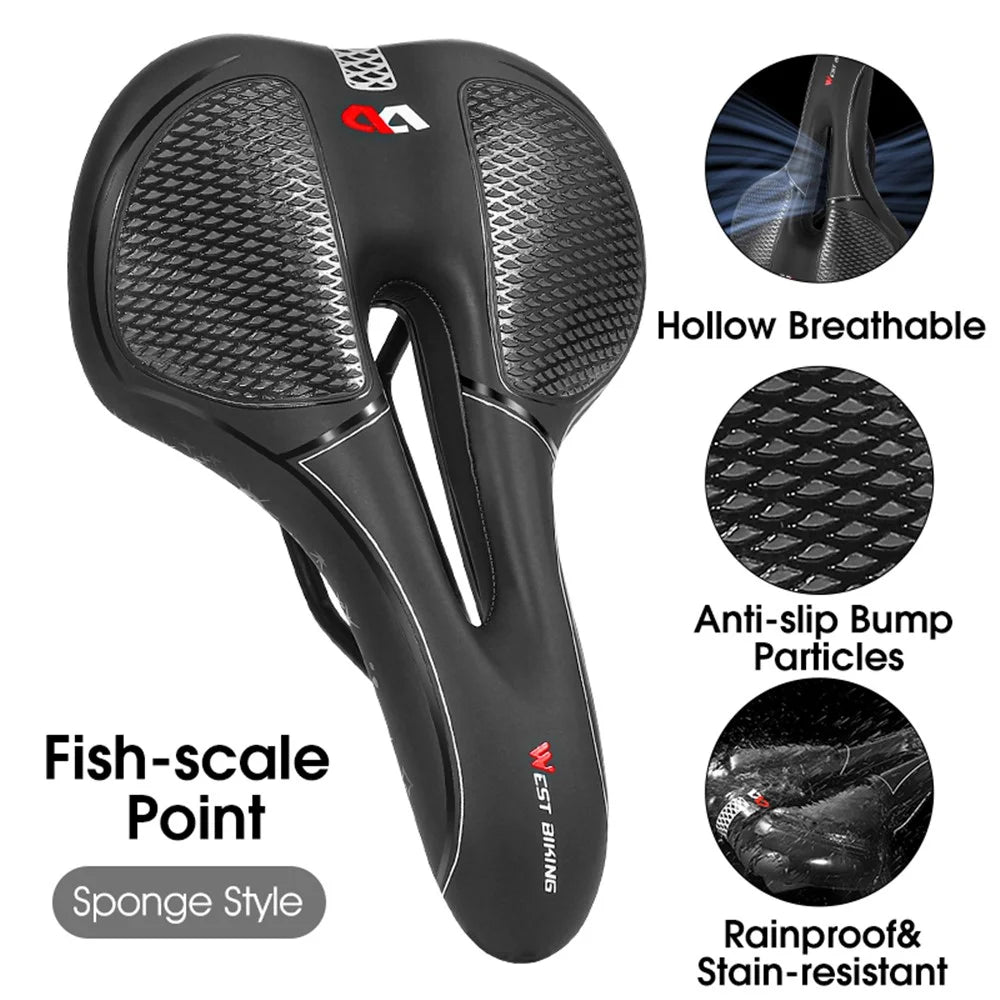 WEST BIKING YP0801128-129 Shockproof Bike Saddle Breathable MTB Road Bicycle Seat Cushion - Fish Scale Point (Sponge Type) - 2