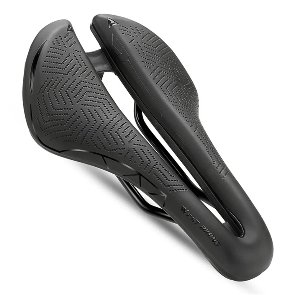 WEST BIKING YP0801136 Ultralight Road Bike Saddle Hollow Seat Cushion Waterproof Leather Cycling Saddle - Black - 1