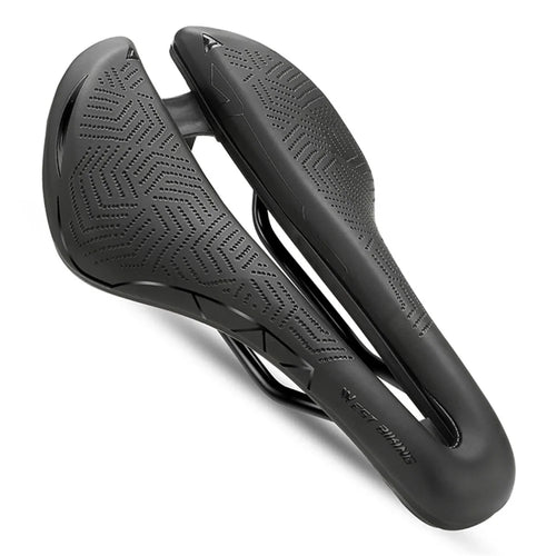 WEST BIKING YP0801136 Ultralight Road Bike Saddle Hollow Seat Cushion Waterproof Leather Cycling Saddle - Black - 1