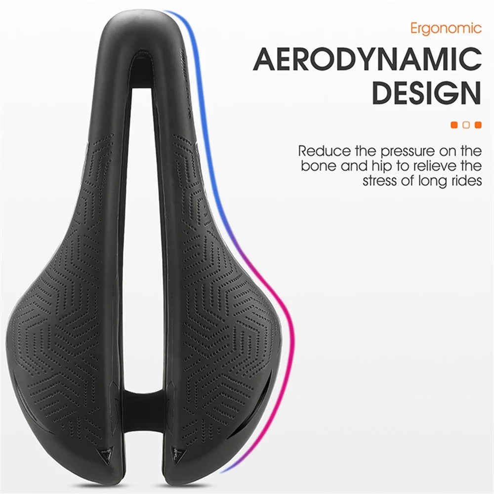 WEST BIKING YP0801136 Ultralight Road Bike Saddle Hollow Seat Cushion Waterproof Leather Cycling Saddle - Black - 7