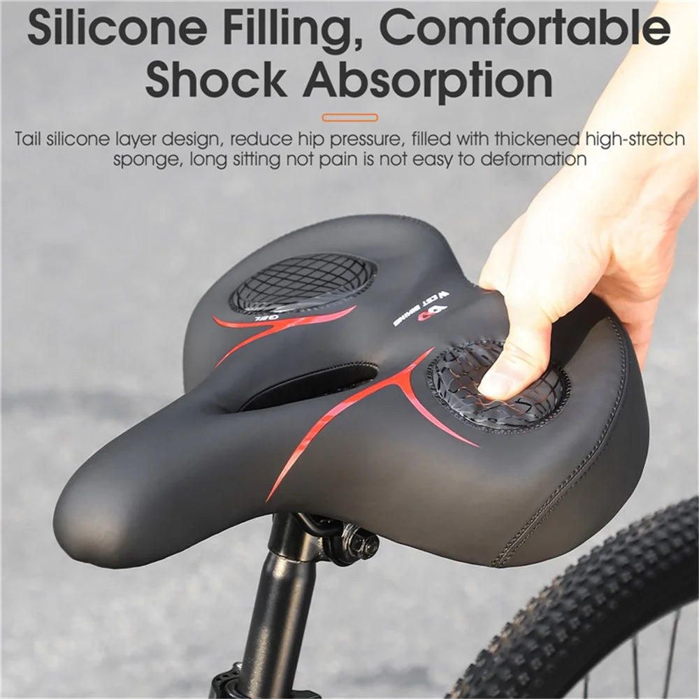 WEST BIKING YP0801139 Bike Widened Silicone Cushion Waterproof Bicycle Seat for Men Women Shock Absorbing Foam Bicycle Saddle for MTB, Road Bikes - Red - 7
