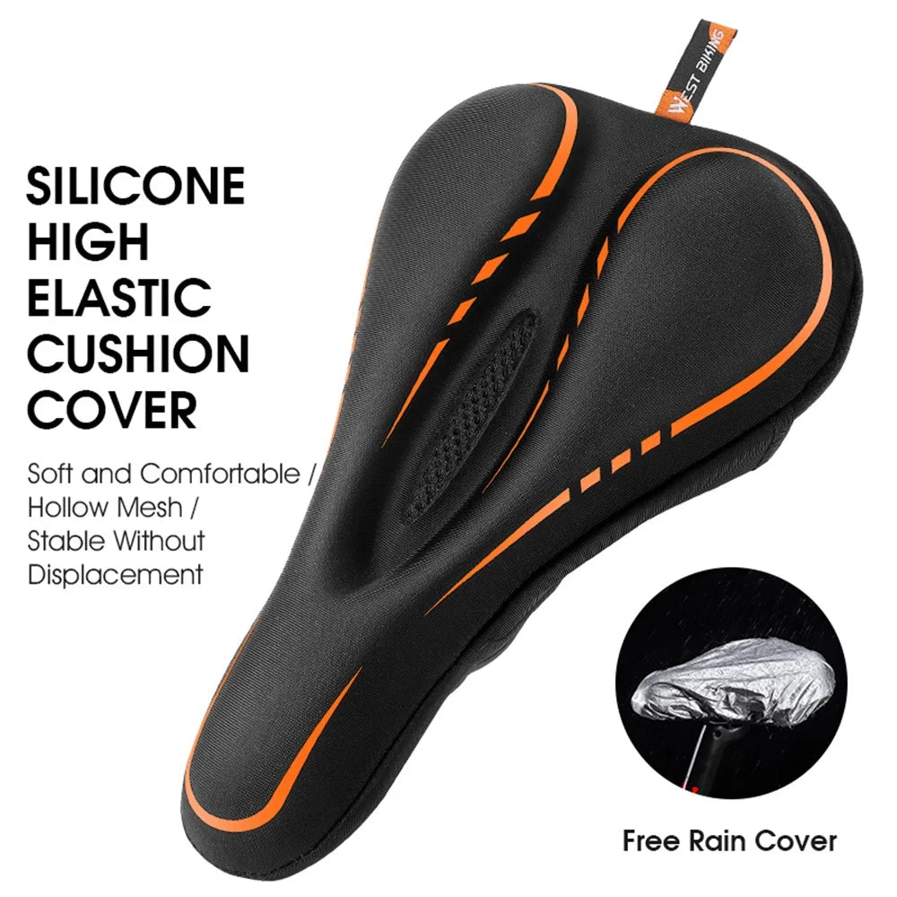 WEST BIKING YP0801143 Bike Cycling Saddle Thicken Breathable Shock-absorption Bicycle Seat Cushion with Rainproof Cover - Orange - 2