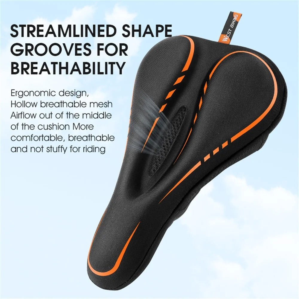 WEST BIKING YP0801143 Bike Cycling Saddle Thicken Breathable Shock-absorption Bicycle Seat Cushion with Rainproof Cover - Orange - 5
