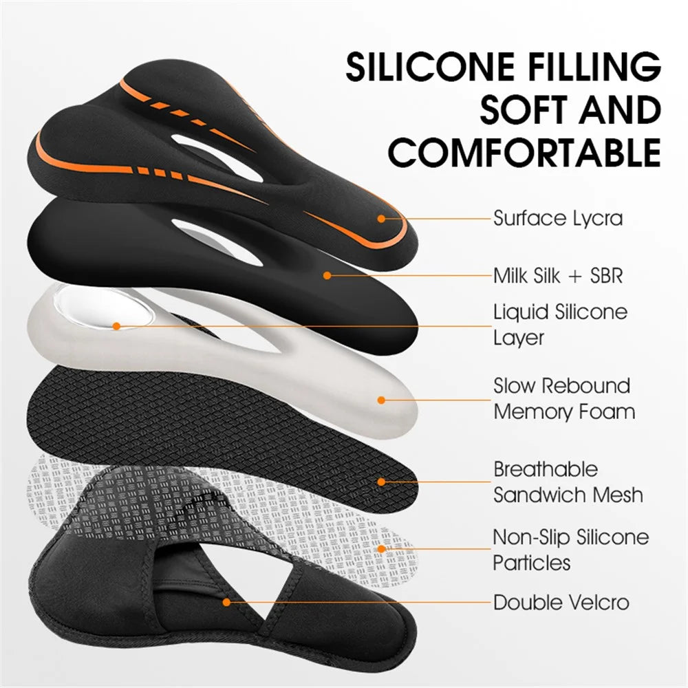 WEST BIKING YP0801143 Bike Cycling Saddle Thicken Breathable Shock-absorption Bicycle Seat Cushion with Rainproof Cover - Orange - 6
