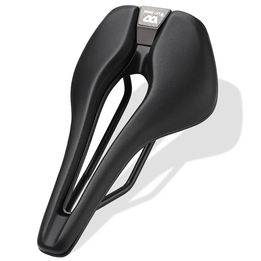 WEST BIKING YP0801170 Bike Cycling Short Nose Saddle Hollow Breathable PU Leather Bicycle Seat - Black - 1