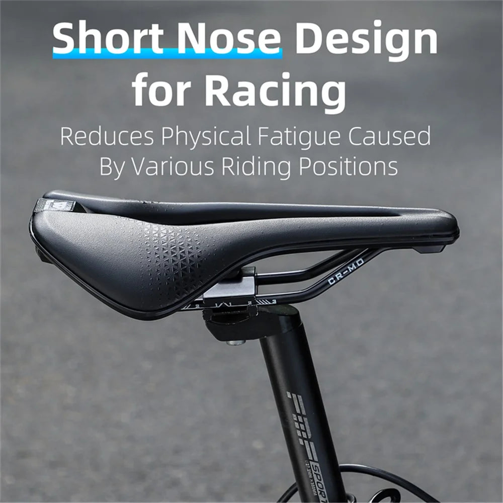 WEST BIKING YP0801170 Bike Cycling Short Nose Saddle Hollow Breathable PU Leather Bicycle Seat - Black - 4