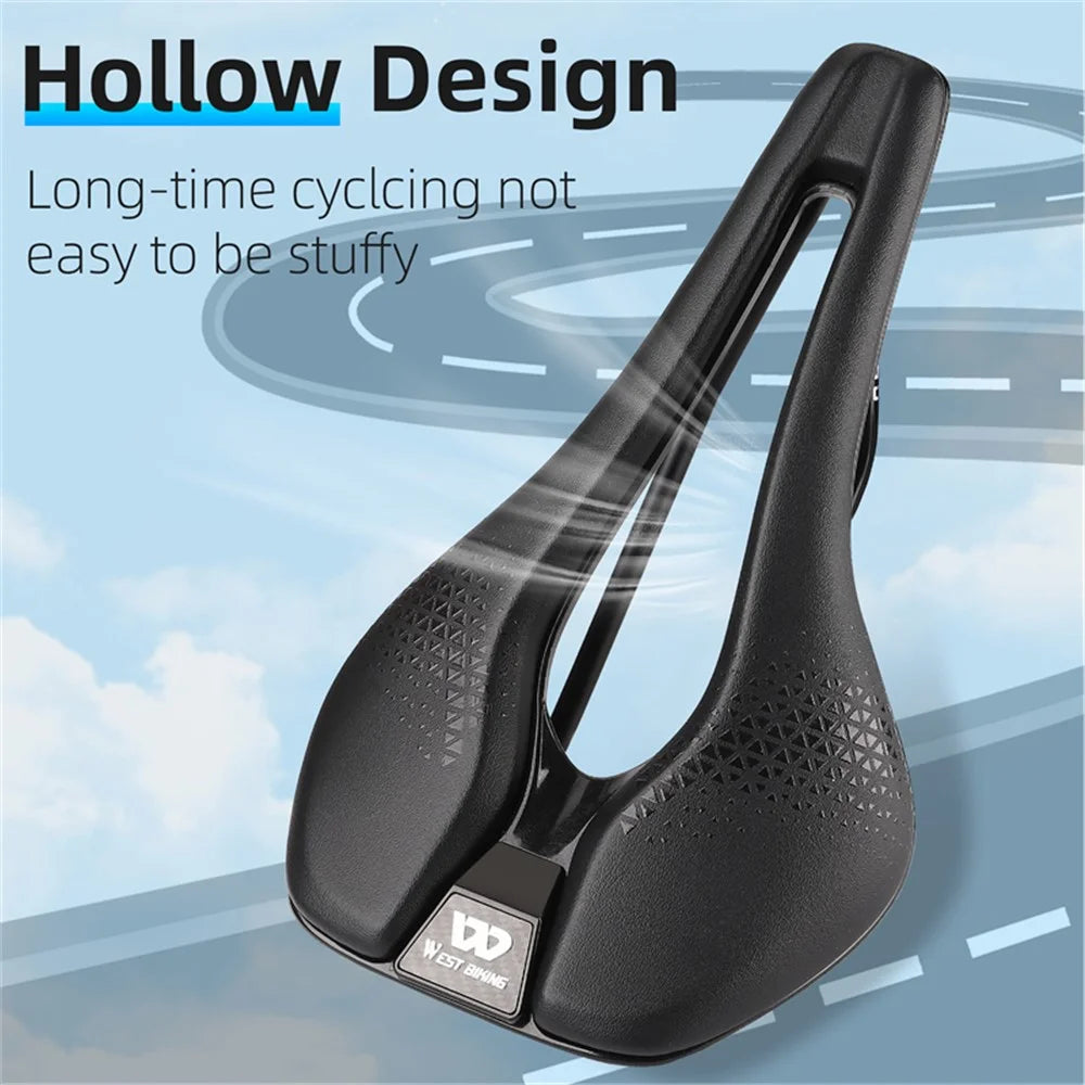 WEST BIKING YP0801170 Bike Cycling Short Nose Saddle Hollow Breathable PU Leather Bicycle Seat - Black - 6