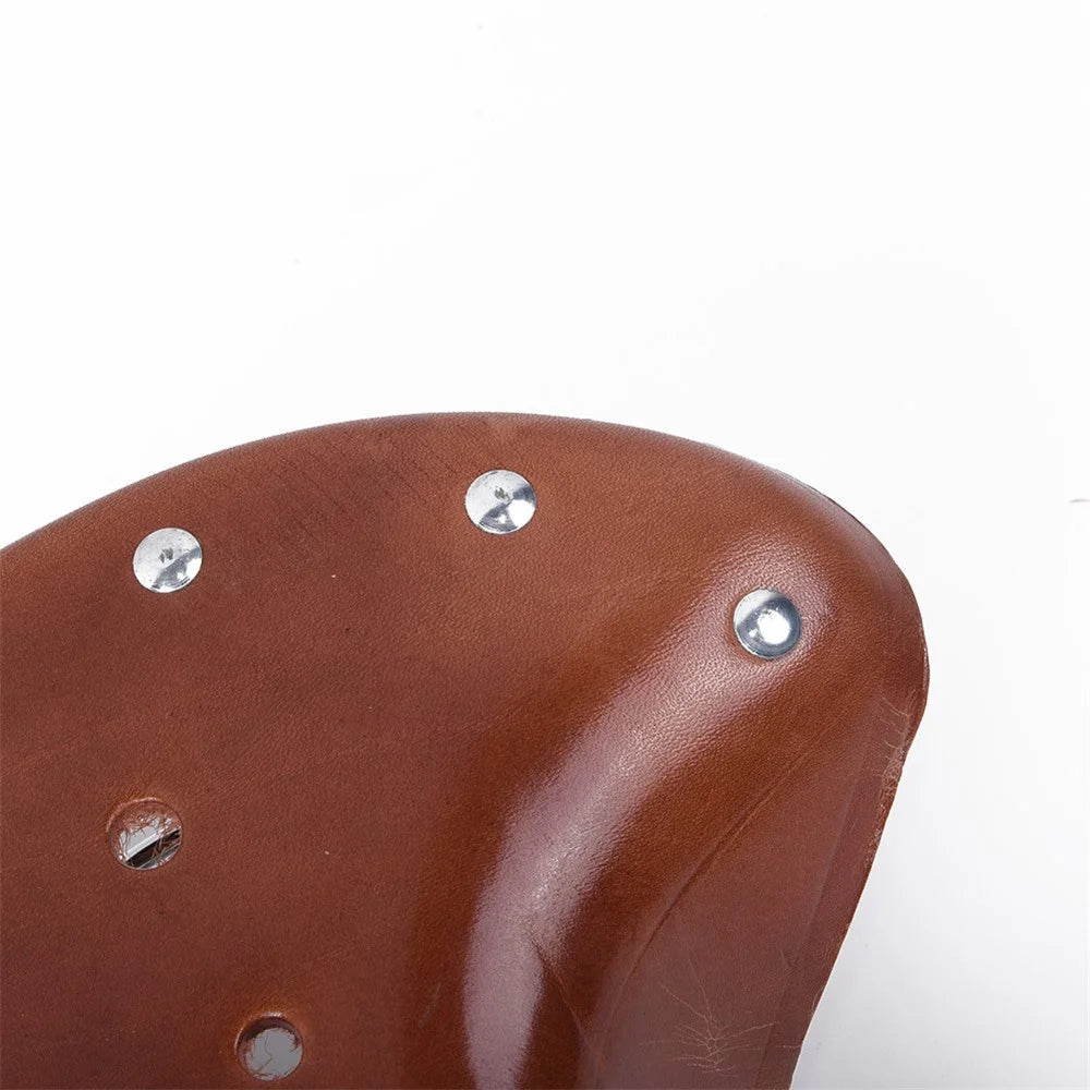 MTB Bike Seat Cushion Retro Leather Saddle + Carbon-Plated Steel Spring Bicycle Seat Cycling Accessories - Light Brown - 4