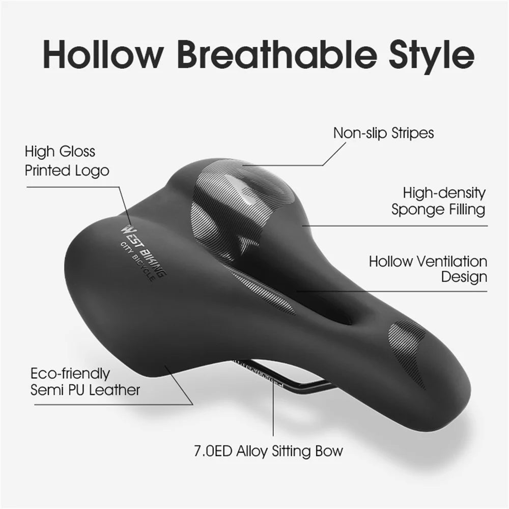WEST BIKING YP0801176 PU Leather Bike Cycling Saddle Hollow Breathable Bicycle Seat Cushion - Hollow Breathable Style - 3