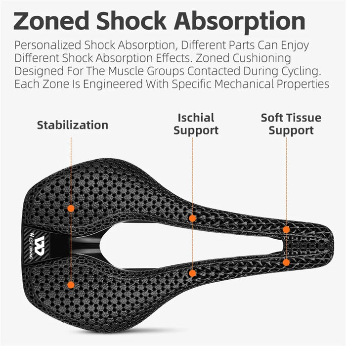 WEST BIKING YP0801182 3D Printing MTB Road Bike Short Nose Hollow Breathable Bicycle Seat - 4