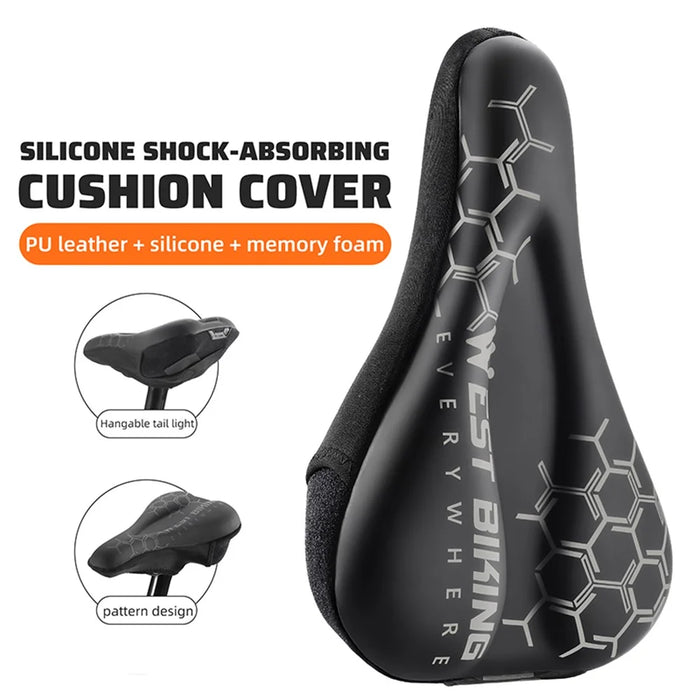 WEST BIKING Bike Saddle Cover PU Leather + Silicone + Memory Foam Thicken Bicycle Seat Cushion - Geometry Pattern - 3