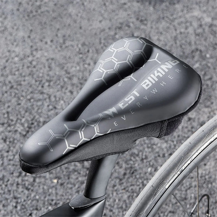 WEST BIKING Bike Saddle Cover PU Leather + Silicone + Memory Foam Thicken Bicycle Seat Cushion - Geometry Pattern - 4