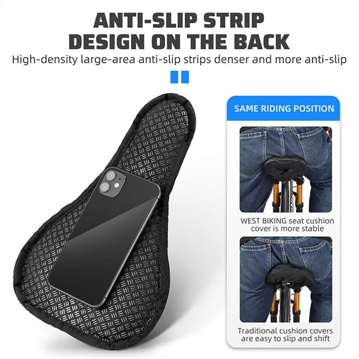 WEST BIKING Bike Saddle Cover PU Leather + Silicone + Memory Foam Thicken Bicycle Seat Cushion - Geometry Pattern - 7