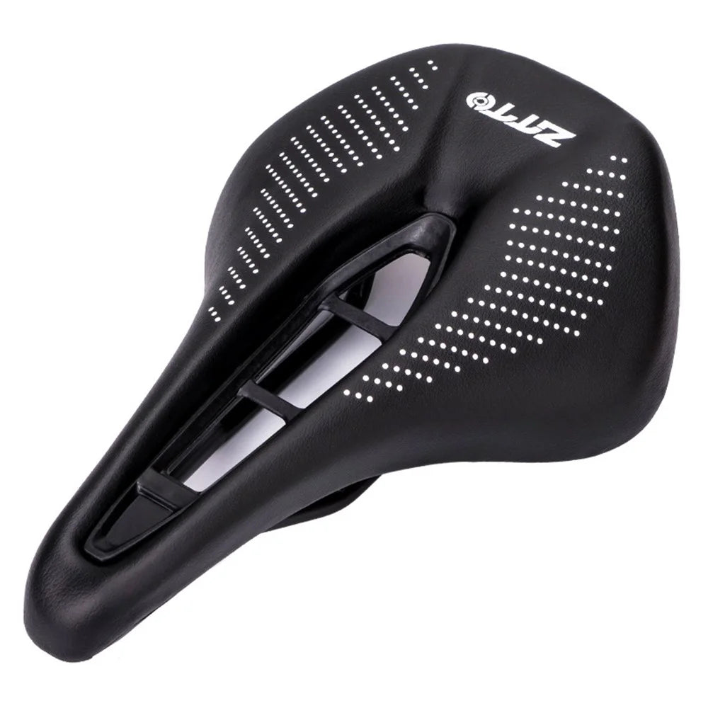 ZTTO 6900 Mountain Road Bike Saddle Cycling Soft Leather Hollow Cushion - Black+White Dots - 1