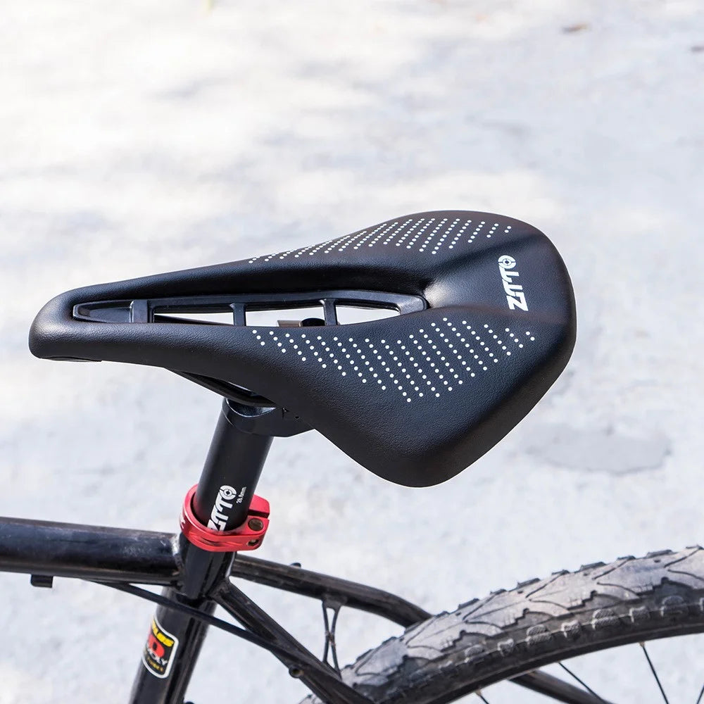ZTTO 6900 Mountain Road Bike Saddle Cycling Soft Leather Hollow Cushion - Black+White Dots - 2