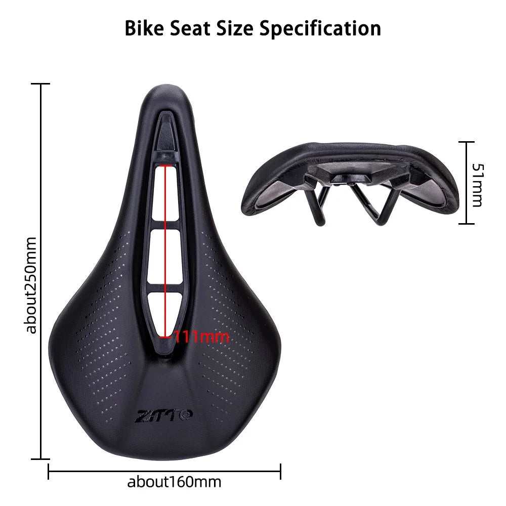 ZTTO 6900 Mountain Road Bike Saddle Cycling Soft Leather Hollow Cushion - Black+White Dots - 6