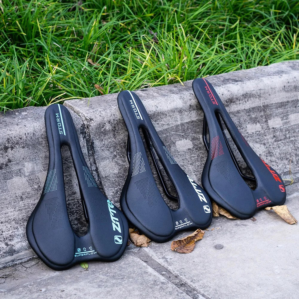 ZTTO ST1 Hollow Seat Cushion Breathable Microfiber Leather Mountain Road Bike Saddle - Black  /  Blue - 7