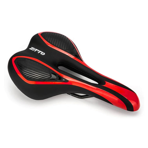 ZTTO 6219 Microfiber Leather Hollow Saddle Mountain Road Bicycle Seat Cushion - Black  /  Red - 1