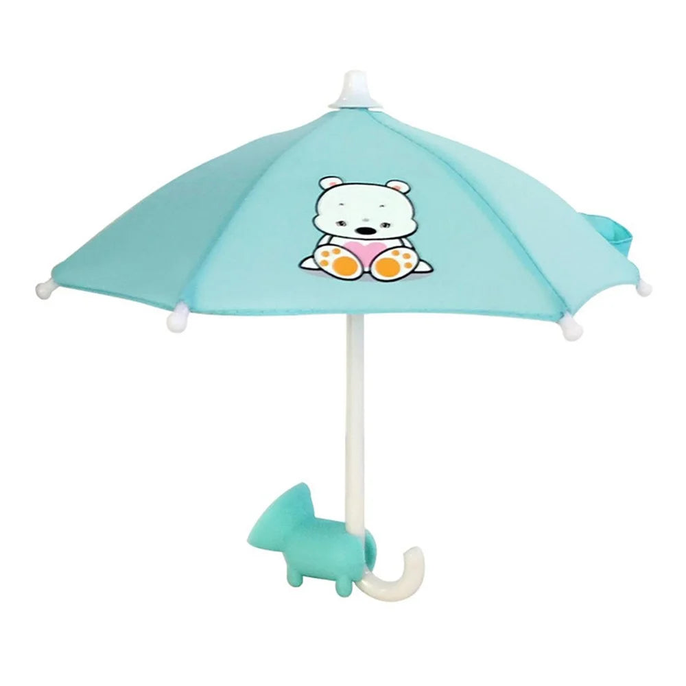 RY-331 Outdoor Cute Mobile Phone Mini Umbrella Sun Shade Cover with Suction Cup Stand - Lake Blue / Bear - 1