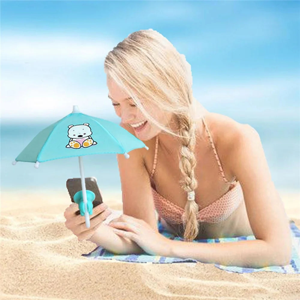 RY-331 Outdoor Cute Mobile Phone Mini Umbrella Sun Shade Cover with Suction Cup Stand - Lake Blue / Bear - 2