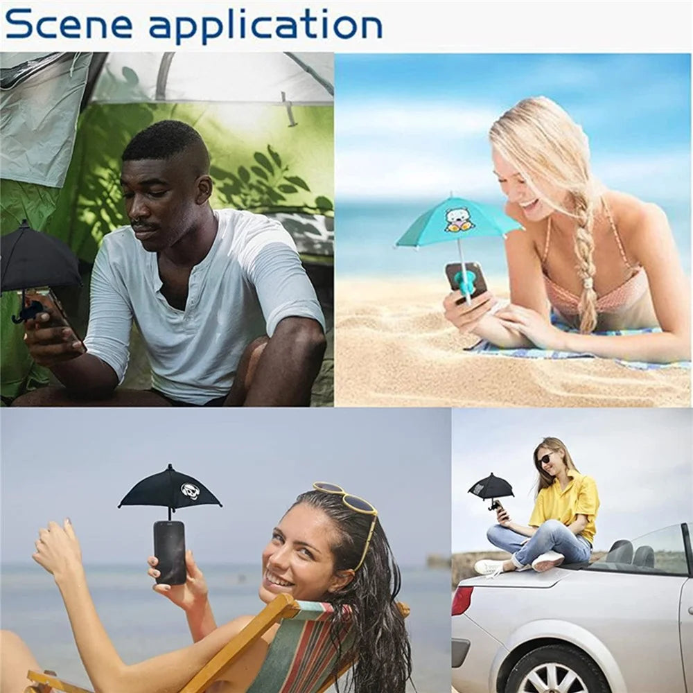 RY-331 Outdoor Cute Mobile Phone Mini Umbrella Sun Shade Cover with Suction Cup Stand - Lake Blue / Bear - 3