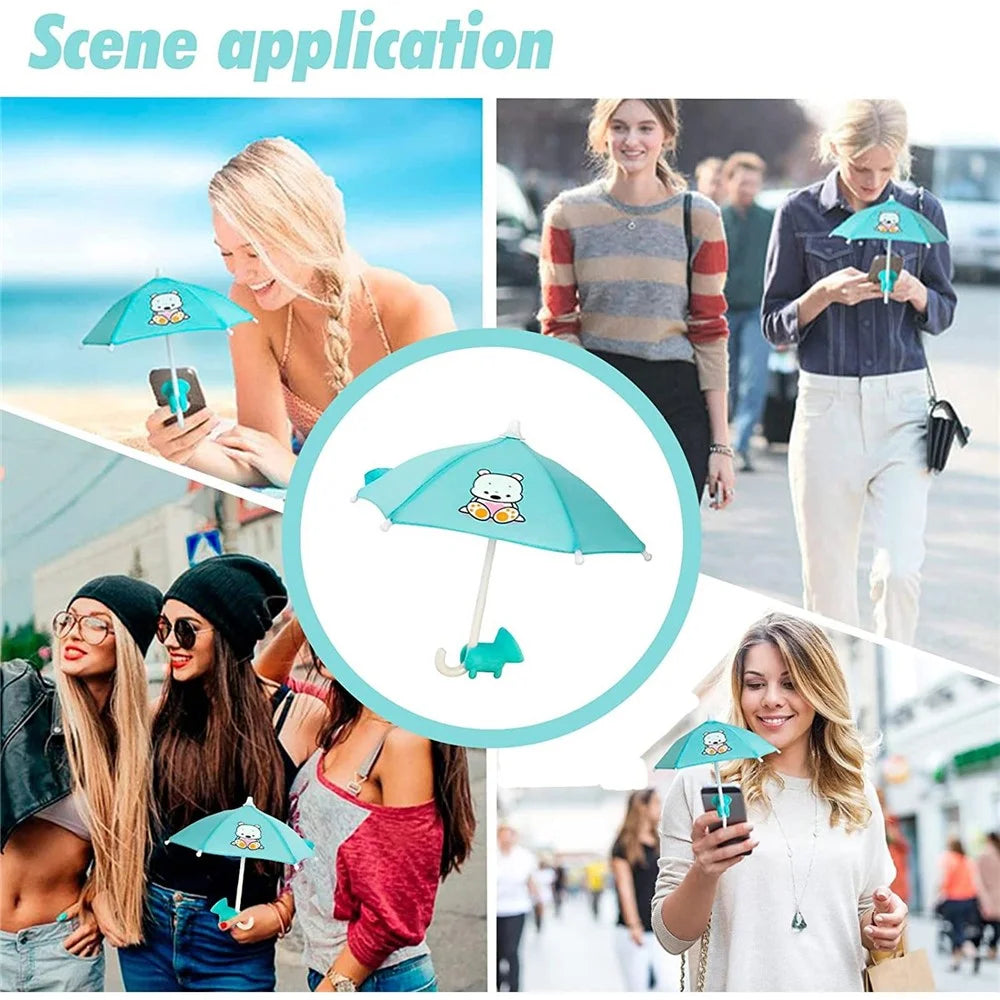 RY-331 Outdoor Cute Mobile Phone Mini Umbrella Sun Shade Cover with Suction Cup Stand - Lake Blue / Bear - 4