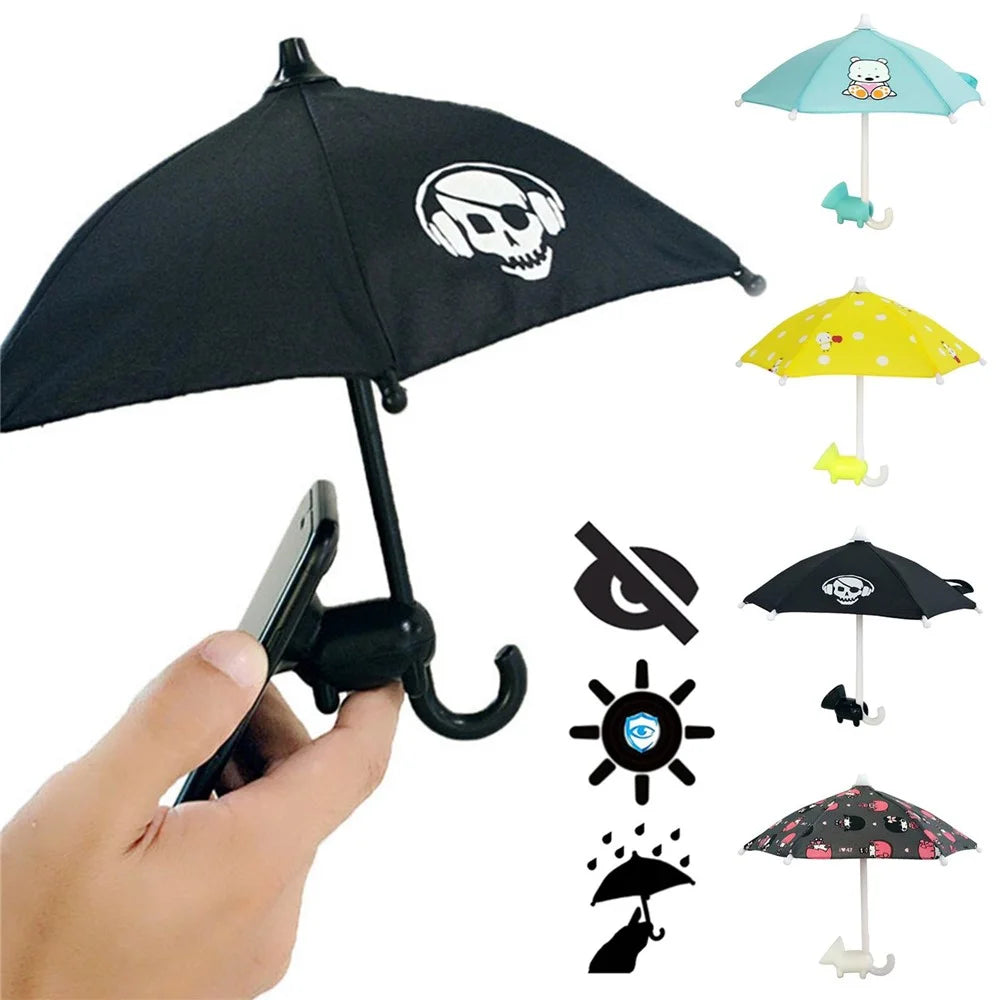 RY-331 Outdoor Cute Mobile Phone Mini Umbrella Sun Shade Cover with Suction Cup Stand - Lake Blue / Bear - 7