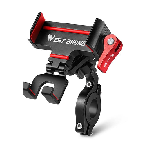 WEST BIKING Bike Phone Mount 360 Degree Rotation Aluminum Alloy Navigation Bracket for Road Mountain Bicycle - Black+Red / For Bike Handlebar - 1